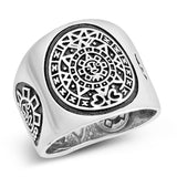 Sterling Silver Men's Aztec Calendar Ring Wholesale 925 Band 19mm Sizes 7-15