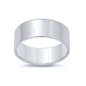 Cigar Wedding 8mm Wide Flat Men's Ring New .925 Sterling Silver Band Sizes 6-13