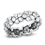 Sterling Silver Woman's Plumeria Eternity Ring Polished 925 Band 7mm Sizes 5-13