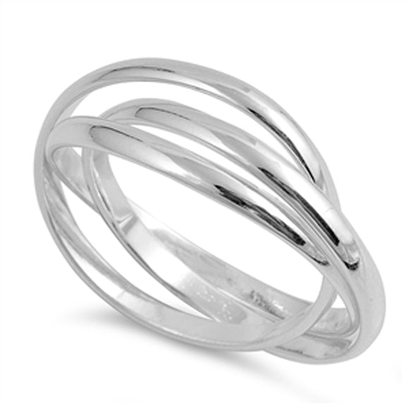Triple Interlocked Rolling Stacking Ring Sterling Silver Wedding Band Sizes 4-13
