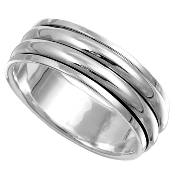 Sterling Silver Men's Spinner Simple Ring Classic Pure 925 Band 8mm Sizes 8-13