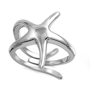 Sterling Silver Woman's Unique Starfish Ring Polished 925 Band 21mm Sizes 5-10