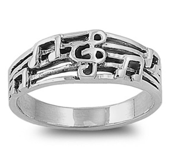 Sterling Silver Woman's Clef Note Musical Ring Promise 925 Band 8mm Sizes 4-10