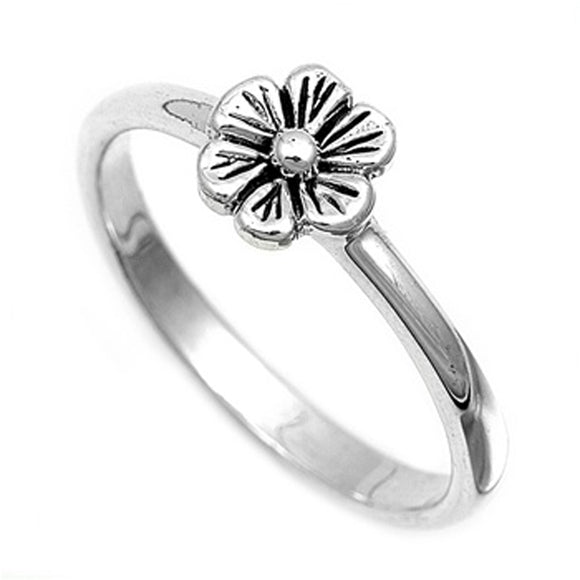 Sterling Silver Woman's Simple Flower Ring Unique 925 Band 8mm New Sizes 4-12