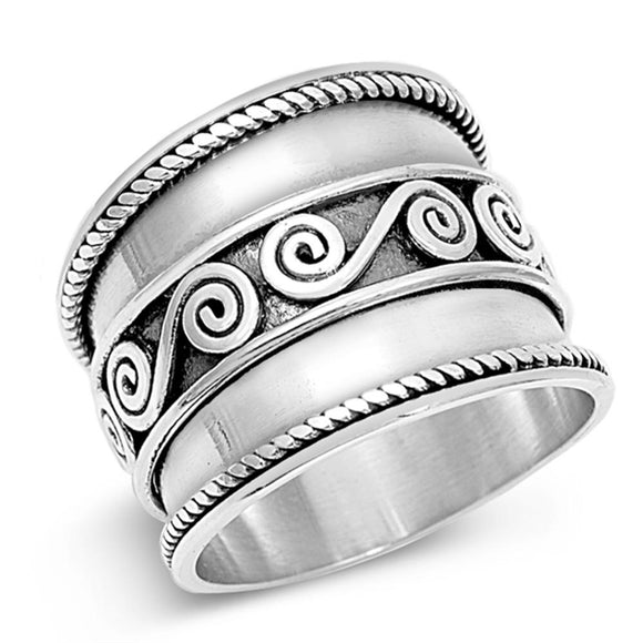 Sterling Silver Woman's Bali Rope Thick Ring Classic 925 Band 18mm Sizes 5-12