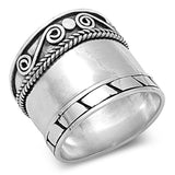 Sterling Silver Woman's Thick Heavy Bali Ring Fashion 925 Band 20mm Sizes 5-12