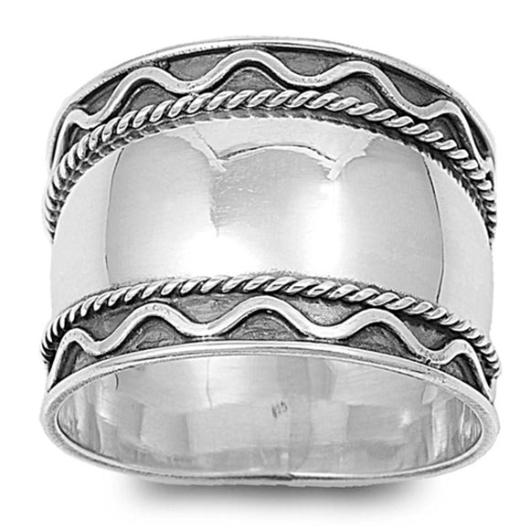 Sterling Silver Women's Bali Rope Ring Wide 925 Swirl Oxidized Band Sizes 6-12