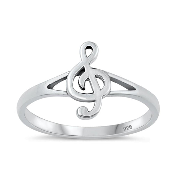 Sterling Silver Woman's Treble Clef Note Music Singing Ring Band 12mm Sizes 2-12