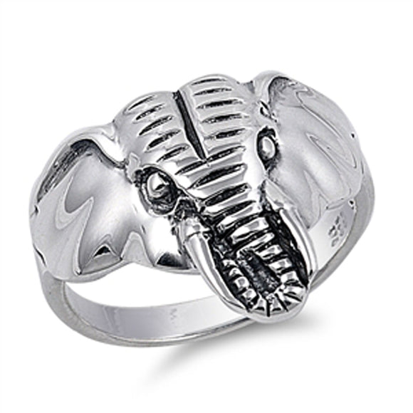 Antiqued Elephant Head Animal Ring New .925 Sterling Silver Band Sizes 5-10