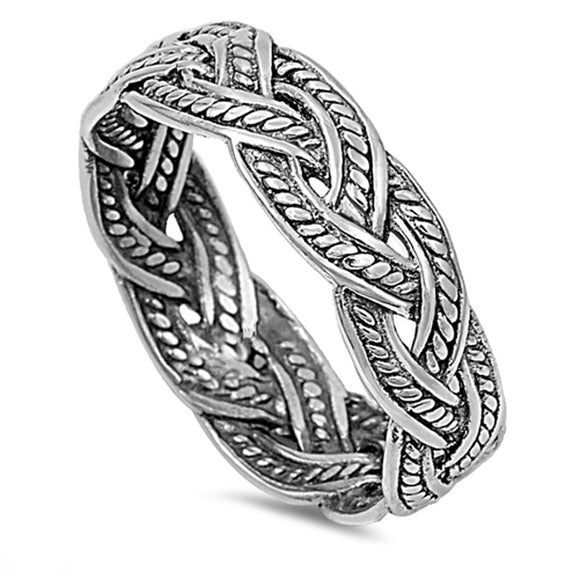 Bali Rope Weave Knot Wedding Ring .925 Sterling Silver Eternity Band Sizes 5-9