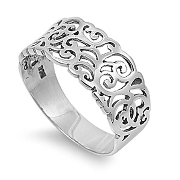 Sterling Silver Woman's Unique Fashion Ring Beautiful 925 Band 9mm Sizes 3-14