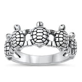 Sterling Silver Woman's Turtle Family Ring Polished 925 Band 10mm Sizes 4-12
