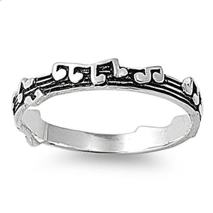 Sterling Silver Woman's Music Note Song Ring Classic 925 Band 3mm Sizes 4-10