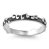 Sterling Silver Woman's Music Note Song Ring Classic 925 Band 3mm Sizes 4-10