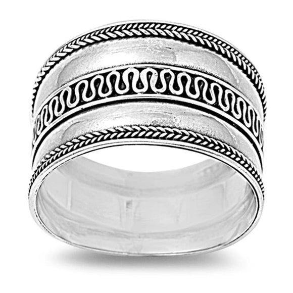 Bali Polished Braided Weave Wide Ring New .925 Sterling Silver Band Sizes 5-12