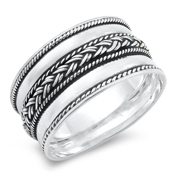 Bali Weave Braid Rope Polished Wide Ring New 925 Sterling Silver Band Sizes 6-12