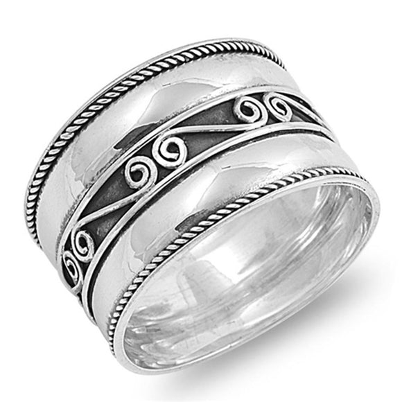 Sterling Silver Woman's Simple Bali Ring Beautiful 925 Band New 15mm Sizes 4-12
