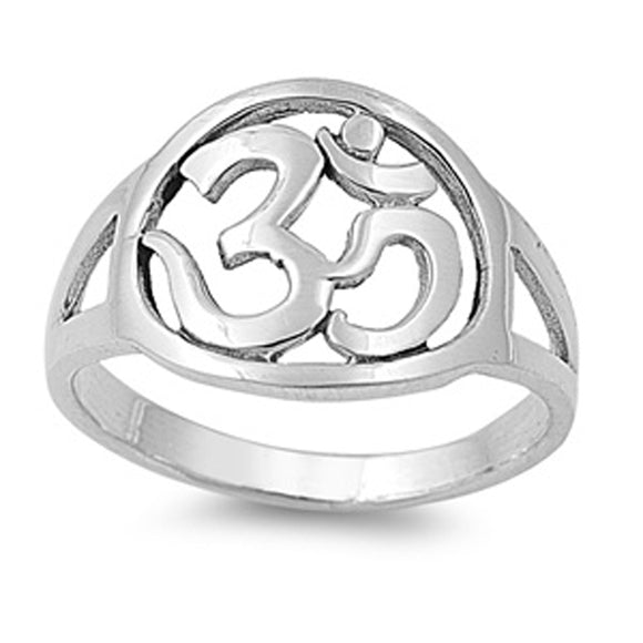 Sterling Silver Woman's Hinduism Om Aum Sign Ring Cute 925 Band 13mm Sizes 5-10