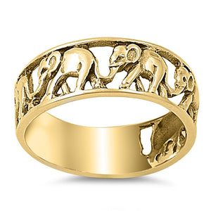 Gold-Tone Elephant Circus Statement Ring .925 Sterling Silver Band Sizes 5-10