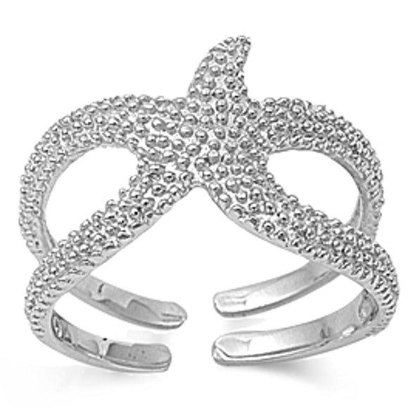 Sterling Silver Woman's Starfish Unique Ring Fashion 925 Band 14mm Sizes 4-13