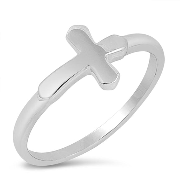 Sterling Silver Woman's Sideways Cross Ring Beautiful 925 Band 9mm Sizes 3-12