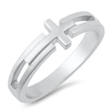 Sterling Silver Woman's Sideways Cross Love Ring Polished Band 7mm Sizes 5-12