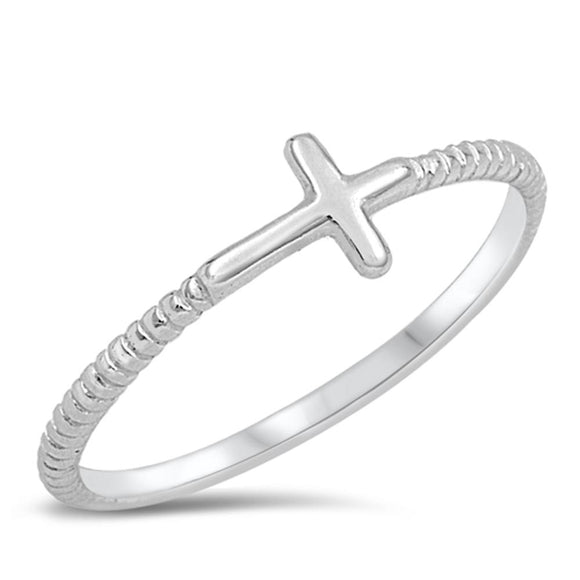 Christian Sideways Cross Ring New .925 Sterling Silver Rope Band Sizes 2-13