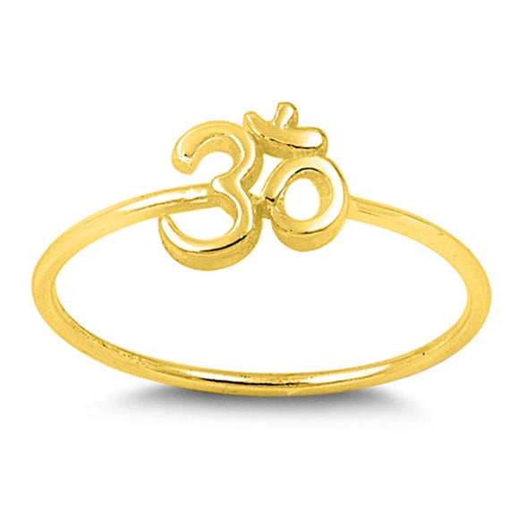 Gold-Tone Hindu Om Sign Yoga Ring New .925 Sterling Silver Band Sizes 3-10