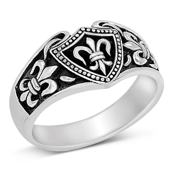 Fleur De Lis Shield Fashion Classic Ring New 925 Sterling Silver Band Sizes 7-13