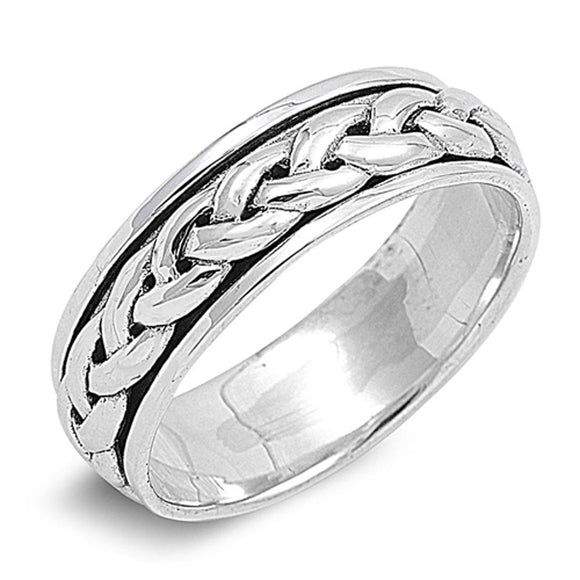 Spinner Celtic Rope Chain Design Men's Ring .925 Sterling Silver Band Sizes 4-14
