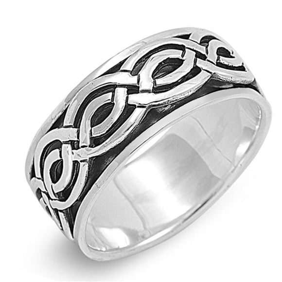 Men's Spinner Wedding Ring Celtic Weave New .925 Sterling Silver Band Sizes 7-14