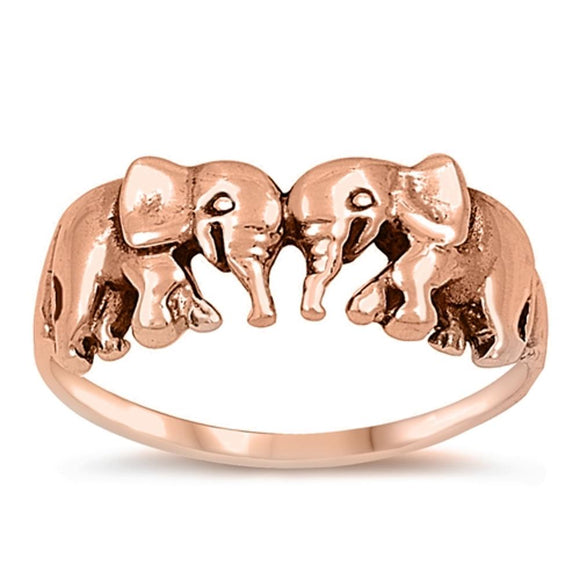 Rose Gold-Tone Elephant Friendship Ring New .925 Sterling Silver Band Sizes 5-12