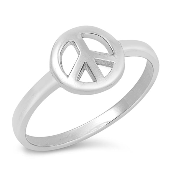 Women's Peace Symbol Joy Love Classic Ring .925 Sterling Silver Band Sizes 3-12