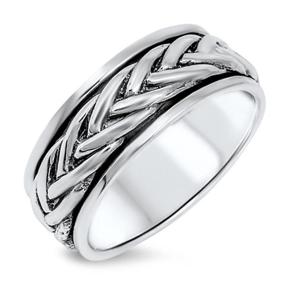 Spinner Men's Wedding Ring Classic Ring New .925 Sterling Silver Band Sizes 6-13