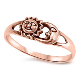 Rose Gold-Tone Sun Moon Girl's Boho Ring New 925 Sterling Silver Band Sizes 4-12