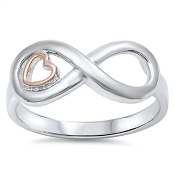 Infinity Rose Gold Tone Heart Promise Ring .925 Sterling Silver Band Sizes 4-10
