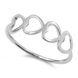 Women's Four Heart Girl's Promise Ring New .925 Sterling Silver Band Sizes 4-10