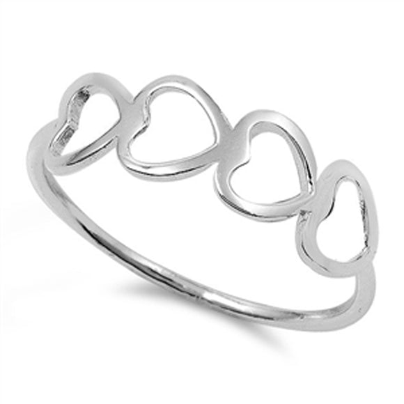 Women's Four Heart Girl's Promise Ring New .925 Sterling Silver Band Sizes 4-10