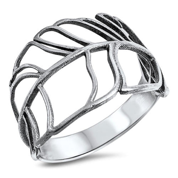 Women's Leaf Cutout Open Polished Ring New .925 Sterling Silver Band Sizes 5-10