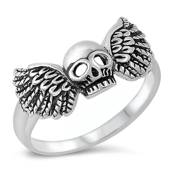 Biker Skull Wings Motorcycle Ring New .925 Sterling Silver Band Sizes 5-12