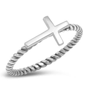 Sideways Cross Cute Ring New .925 Sterling Silver Rope Bali Band Sizes 4-10