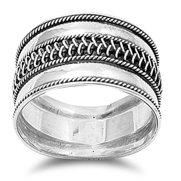 Sterling Silver Women's Bali Rope Ring Wide 925 Band Braided Fashion Sizes 6-12