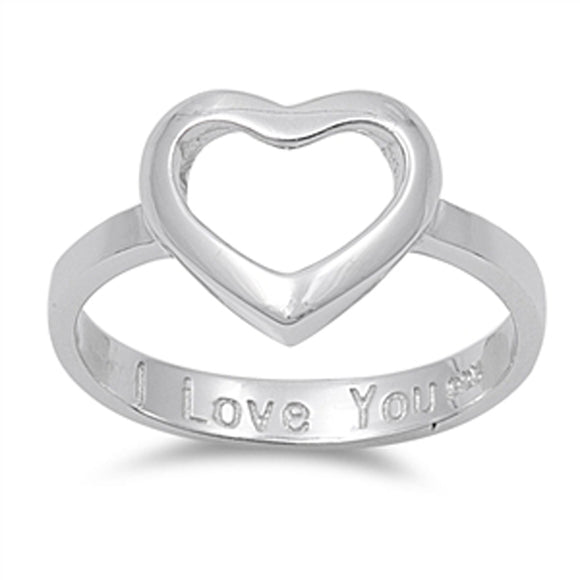 Women's I Love You Cutout Heart Ring New .925 Sterling Silver Band Sizes 4-10