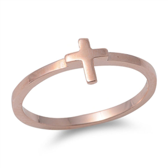 Rose Gold Tone Cross Christian Ring New .925 Sterling Silver Band Sizes 4-10