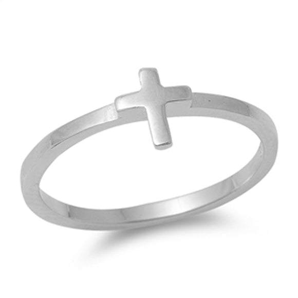 Women's Simple Cross Christian Classic Ring .925 Sterling Silver Band Sizes 4-10