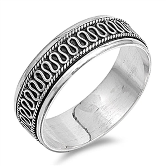 Men's Spinner Wedding Ring .925 Sterling Silver Bali Rope Swirl Band Sizes 6-13