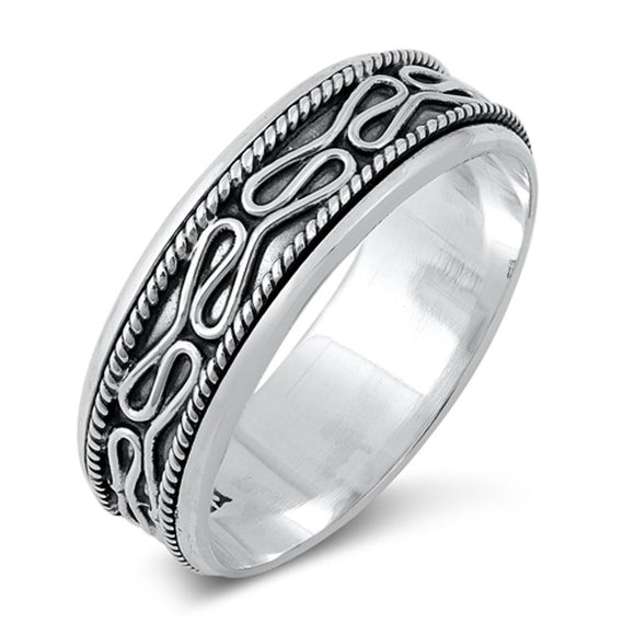 Men's Swirl Design Wedding Ring .925 Sterling Silver Bali Rope Band Sizes 6-13