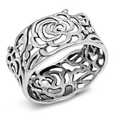 Women's Rose Flower Wrap Cutout Ring New .925 Sterling Silver Band Sizes 5-12