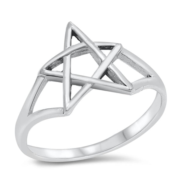 Shiny Pentagram Star Open Ring New .925 Sterling Silver Band Sizes 4-10