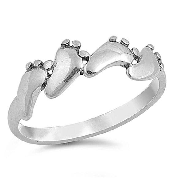 Baby Feet Foot Footprint Ring New .925 Sterling Silver Band Sizes 3-10